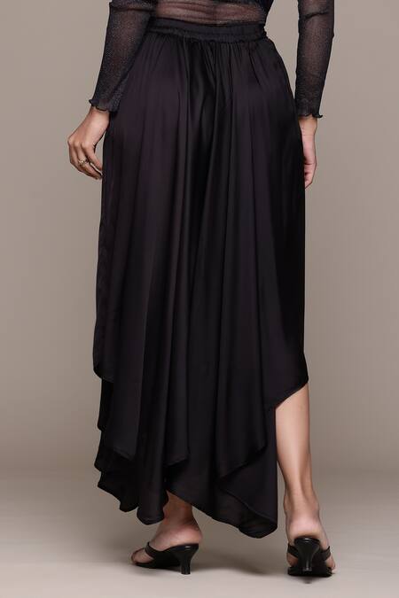 Ritu Kumar_Black Viscose Solid Draped Asymmetric Pant_Online_at_Aza_Fashions