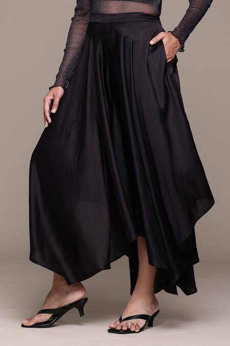 Buy_Ritu Kumar_Black Viscose Solid Draped Asymmetric Pant_Online_at_Aza_Fashions