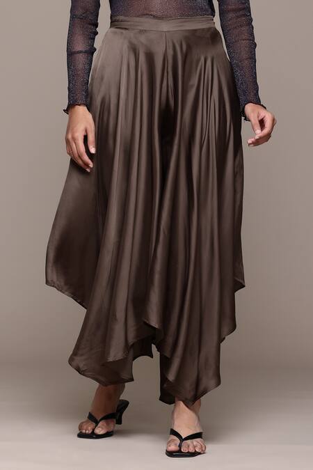 Shop Ritu Kumar Green Viscose Solid Asymmetric Draped Pant at Aza Fashions Shop_Ritu Kumar_Green Viscose Solid Asymmetric Draped Pant_at_Aza_Fashions