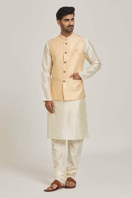 Arihant Rai Sinha Peach Silk Embroidery Floral Motif Bundi Online at Aza Fashions Arihant Rai Sinha_Peach Silk Embroidery Floral Motif Bundi_Online_at_Aza_Fashions