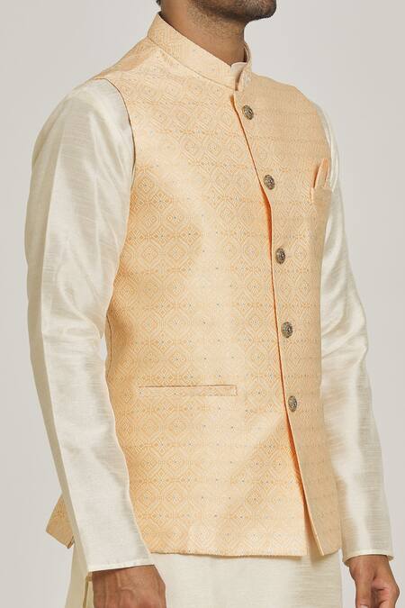 Buy Arihant Rai Sinha Peach Silk Embroidery Floral Motif Bundi Online at Aza Fashions Buy_Arihant Rai Sinha_Peach Silk Embroidery Floral Motif Bundi_Online_at_Aza_Fashions