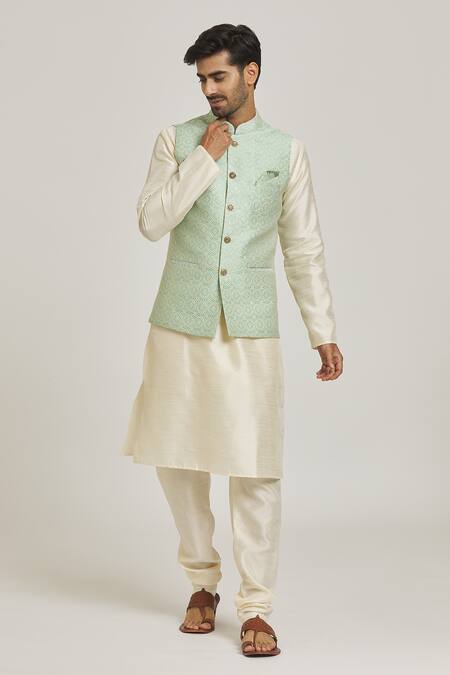 Buy Arihant Rai Sinha Green Jacquard, Silk Embroidery Floral Bundi And Kurta Set Online at Aza Fashions Buy_Arihant Rai Sinha_Green Jacquard, Silk Embroidery Floral Bundi And Kurta Set_Online_at_Aza_Fashions