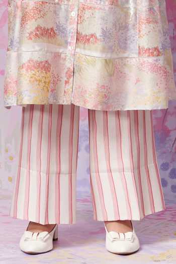 Shop Moh India Pink Chanderi Silk, Meadow Strawberry Garden Print A-line Kurta And Pant Set Online at Aza Fashions Shop_Moh India_Pink Chanderi Silk, Meadow Strawberry Garden Print A-line Kurta And Pant Set _Online_at_Aza_Fashions