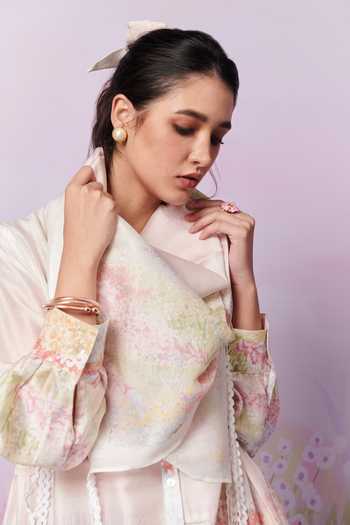 Buy Moh India Pink Chanderi Silk, Meadow Strawberry Garden Print A-line Kurta And Pant Set Buy_Moh India_Pink Chanderi Silk, Meadow Strawberry Garden Print A-line Kurta And Pant Set