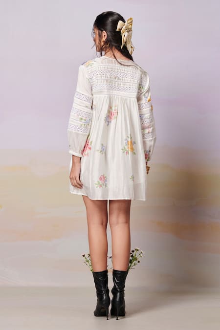 Moh India Summer Roses Embroidered Short Dress 