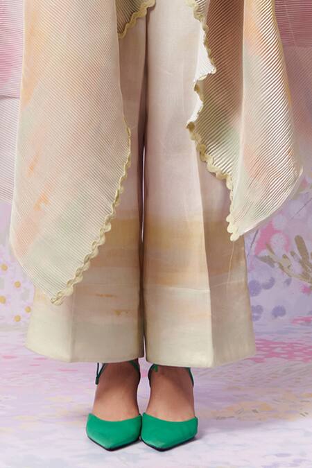 Moh India_Ivory Cape Poly Satin Printed Landscape Boat After Glow With Trouser _Online_at_Aza_Fashions