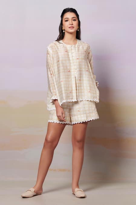 Moh India After Glow Rosette Shirt Top With Shorts 