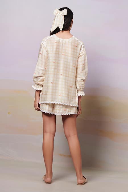 Moh India After Glow Rosette Shirt Top With Shorts 