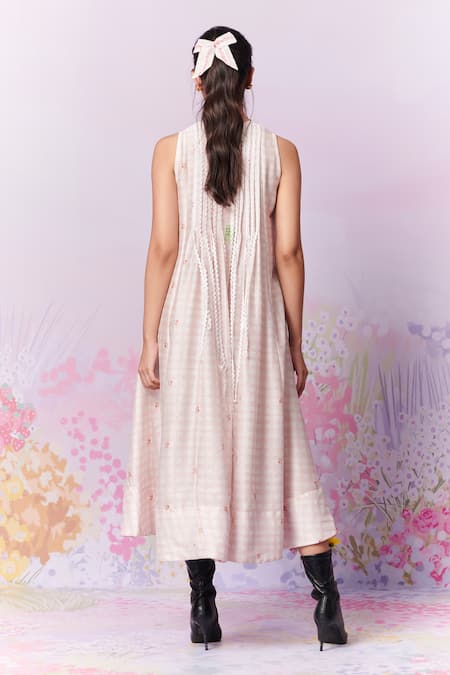 Moh India Blush Blossom Gingham Print Dress 