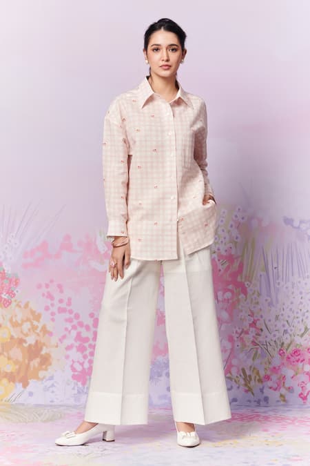 Moh India Blush Blossom Checks Print Shirt 