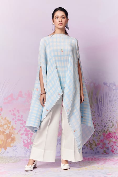 Moh India Capri Roses Gingham Print Cape 