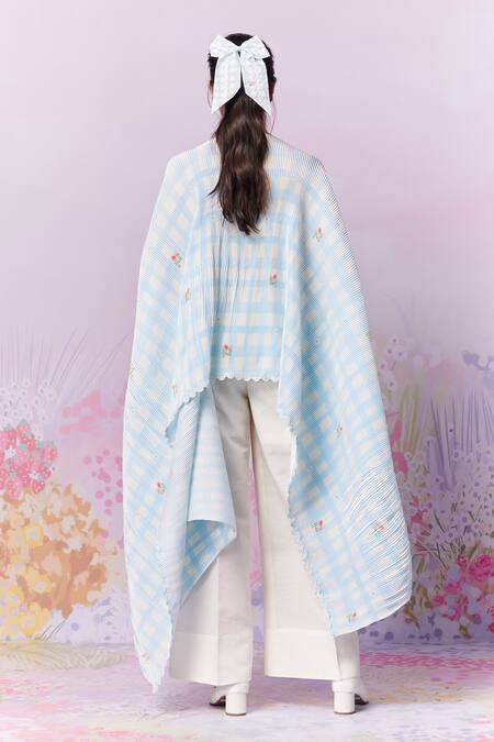 Moh India Capri Roses Gingham Print Cape With Trouser 