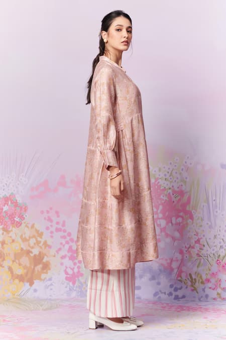 Buy_Moh India_Ivory Kurta Pure Chanderi Silk Printed Ditsy Mandarin Collar With Inner _Online_at_Aza_Fashions
