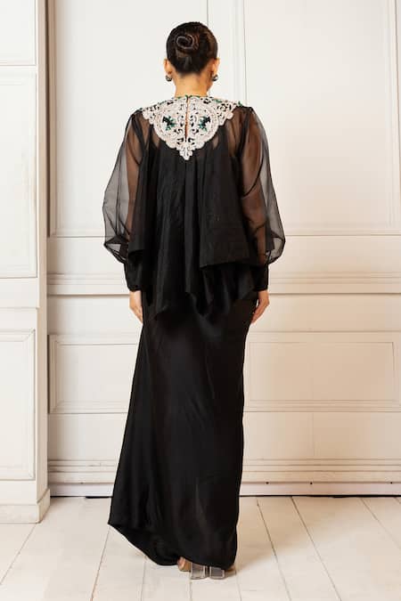 Oshi By Shikha Zardosi Embroidered Asymmetric Top & Draped Skirt Set 