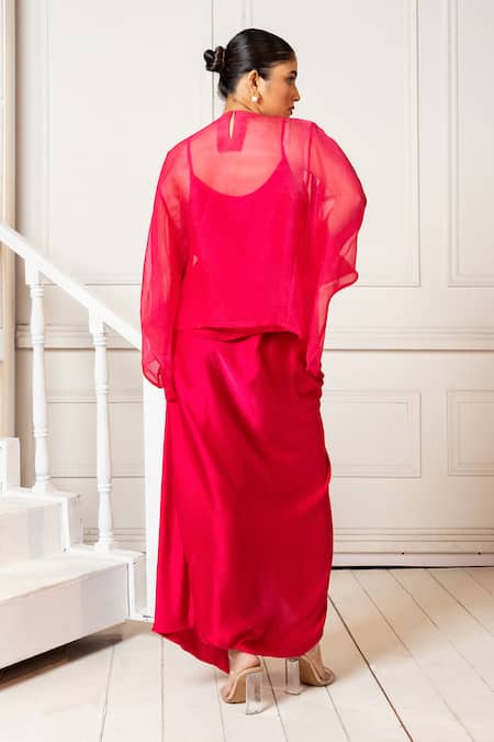 Shop Oshi By Shikha Pink Organza, Silk, Satin Sequins, Embroidered Asymmetric Top And Draped Skirt Set at Aza Fashions Shop_Oshi By Shikha_Pink Organza, Silk, Satin Sequins, Embroidered Asymmetric Top And Draped Skirt Set _at_Aza_Fashions