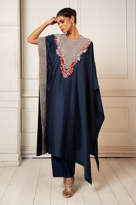 Oshi By Shikha Zardosi Embroidered Asymmetric Kaftan With Pant 