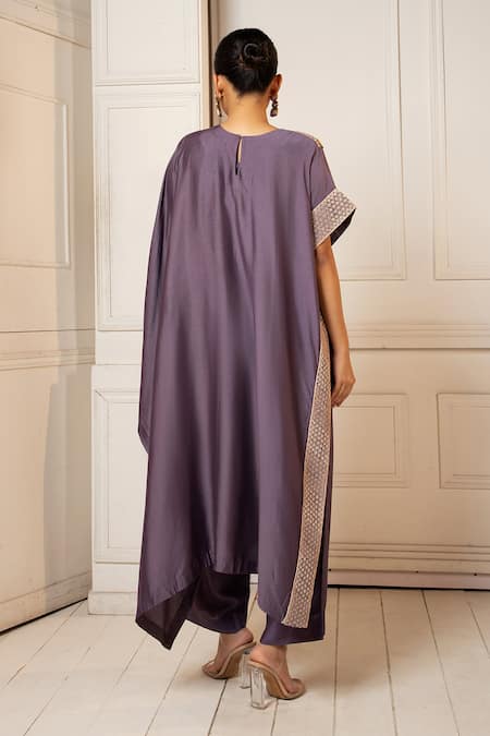 Oshi By Shikha Silk Zardosi Embroidered Asymmetric Kaftan With Pant 