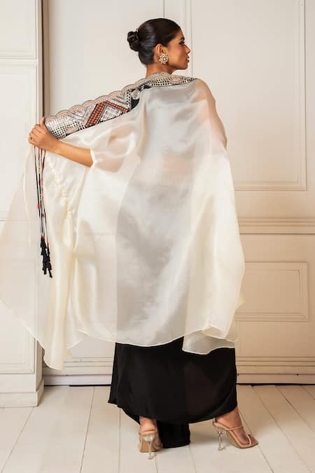 Oshi By Shikha Zardosi Scallop Embroidered Cape & Drape Skirt Set 