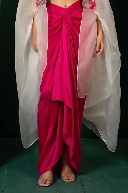 Buy Oshi By Shikha Pink Cotton, Lycra, Silk Zari Round Zardosi Embroidered Cape And Drape Skirt Set Online at Aza Fashions Buy_Oshi By Shikha_Pink Cotton, Lycra, Silk Zari Round Zardosi Embroidered Cape And Drape Skirt Set _Online_at_Aza_Fashions