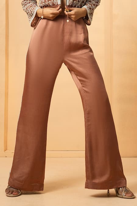 Quench A Thirst_Rose Gold Net, Modal, Satin Beads, Crystals, Metallic Embellished Hoodie Set _Online_at_Aza_Fashions