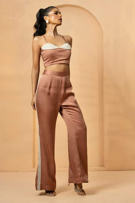 Quench A Thirst Pearl Neckline Embellished Top & Pant Set 