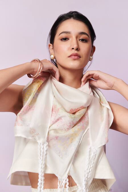 Moh India Ivory Meadow Printed Scarf Online at Aza Fashions Moh India_Ivory Meadow Printed Scarf _Online_at_Aza_Fashions