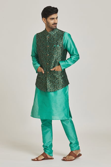 Buy Arihant Rai Sinha Green Silk, Brocade Embroidery Floral Motif Bundi Online at Aza Fashions Buy_Arihant Rai Sinha_Green Silk, Brocade Embroidery Floral Motif Bundi_Online_at_Aza_Fashions