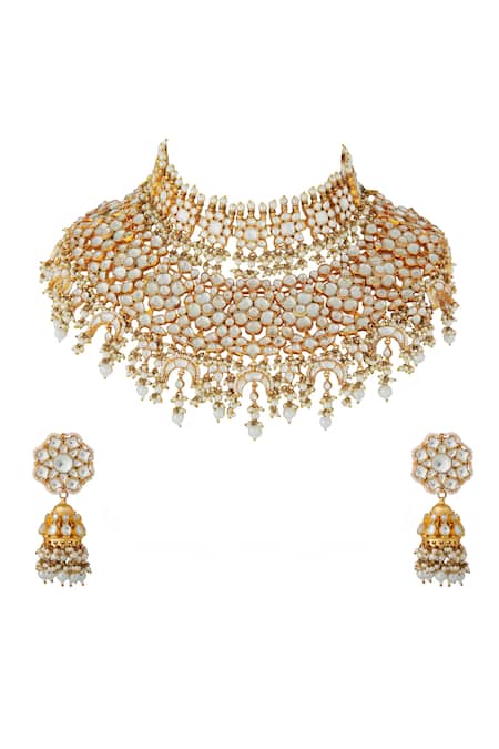Riana Jewellery White Diamonds, Pearls Florin Bridal Necklace Set Online at Aza Fashions Riana Jewellery_White Diamonds, Pearls Florin Bridal Necklace Set _Online_at_Aza_Fashions