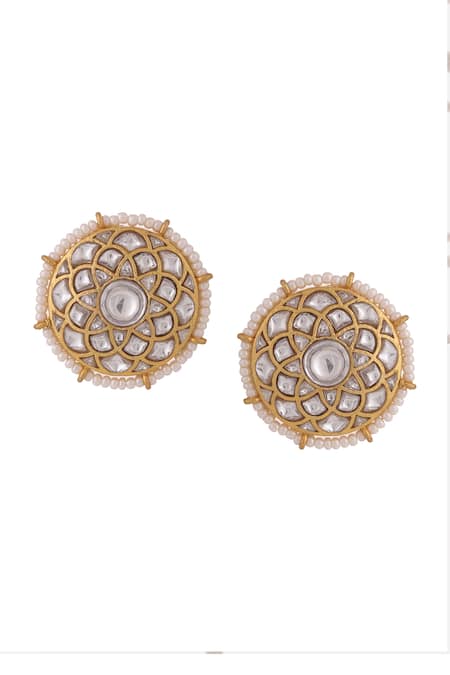 Riana Jewellery_Purple Diamonds, Chaand Jadau Kundan And Amethyst Bead Embellished Necklace Set _Online_at_Aza_Fashions