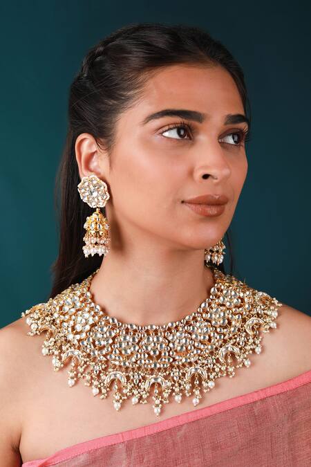 Riana Jewellery Guldasta Jadau Kundan & Pearl Bridal Necklace Set 