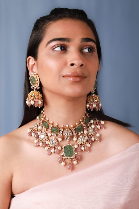 Riana Jewellery Phool Jadau Kundan & Stone Embellished Choker Set 