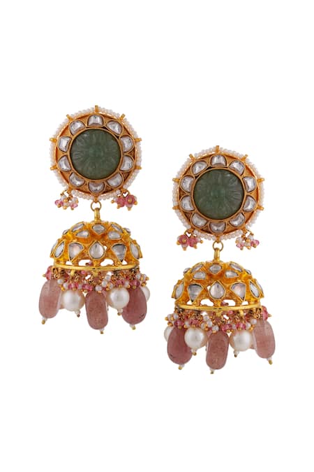 Buy_Riana Jewellery_Green Pearls, Stones Phool Jadau Kundan And Embellished Choker Set _Online_at_Aza_Fashions