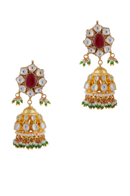 Buy_Riana Jewellery_Pink Pearls, Diamonds Peacock Kundan Embellished Rajwadu Choker Set _Online_at_Aza_Fashions