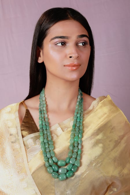 Riana Jewellery Onyx Stone Bead Embellished Layered Mala Necklace 