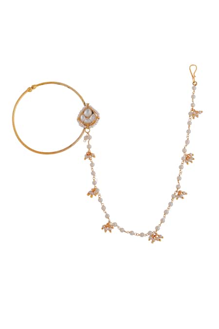 Shop Riana Jewellery White Pearls, Stones Embellished Nose Ring at Aza Fashions Shop_Riana Jewellery_White Pearls, Stones Embellished Nose Ring _at_Aza_Fashions