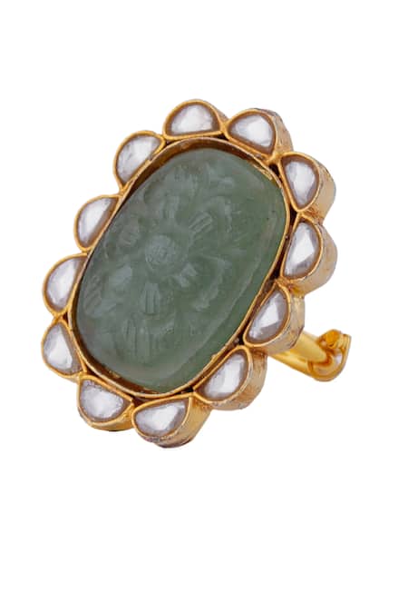 Shop Riana Jewellery Green Stones Hand Carved Ring at Aza Fashions Shop_Riana Jewellery_Green Stones Hand Carved Ring _at_Aza_Fashions