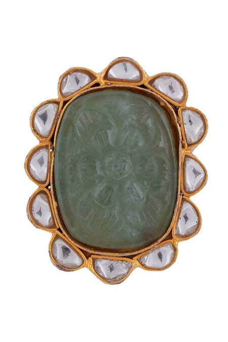 Riana Jewellery Green Stones Hand Carved Ring Online at Aza Fashions Riana Jewellery_Green Stones Hand Carved Ring _Online_at_Aza_Fashions