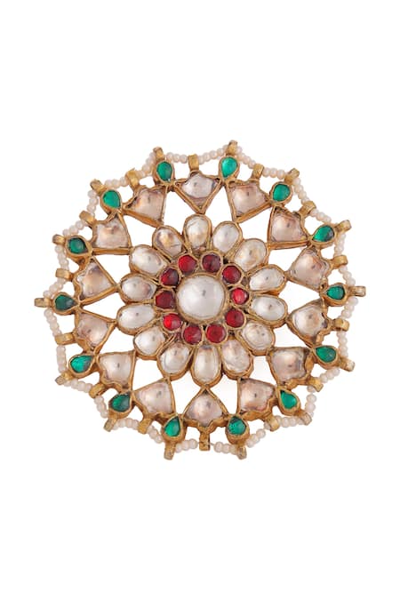 Riana Jewellery Green Stones Floral Carved Ring Online at Aza Fashions Riana Jewellery_Green Stones Floral Carved Ring _Online_at_Aza_Fashions