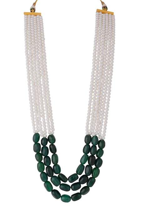 Shop_Riana Jewellery_Green Pearl Embellished Layered Mala _at_Aza_Fashions