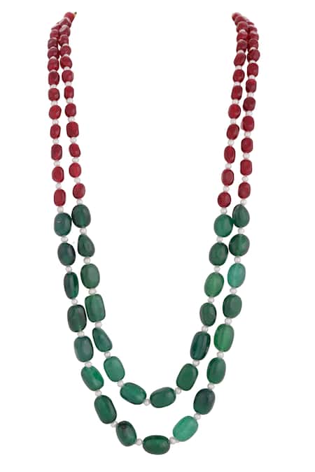 Shop Riana Jewellery Red Tumble Bead Embellished Mala at Aza Fashions Shop_Riana Jewellery_Red Tumble Bead Embellished Mala _at_Aza_Fashions