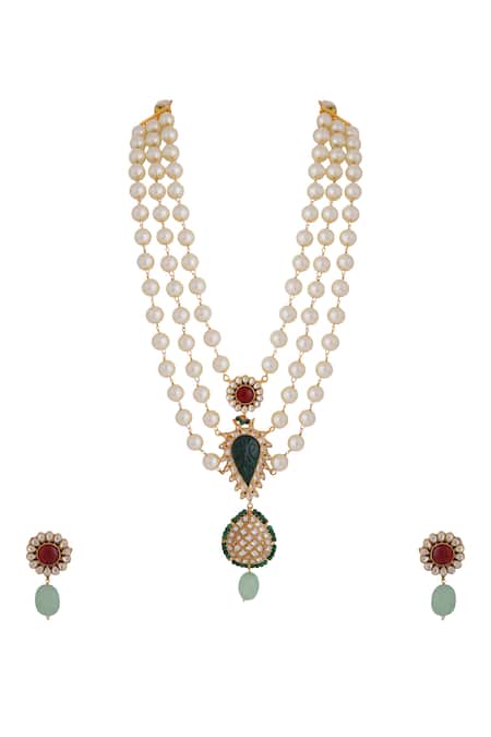 Riana Jewellery Pearl Embellished Layered Pendant Necklace Set 