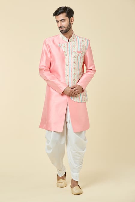 Shop_Arihant Rai Sinha_Pink Silk Sequins, Embroidery Placement Kurta With Dhoti Pant _Online_at_Aza_Fashions
