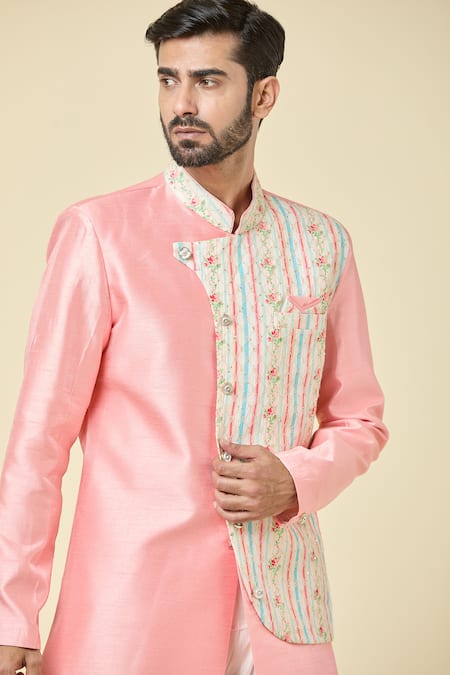 Arihant Rai Sinha_Pink Silk Sequins, Embroidery Placement Kurta With Dhoti Pant _at_Aza_Fashions