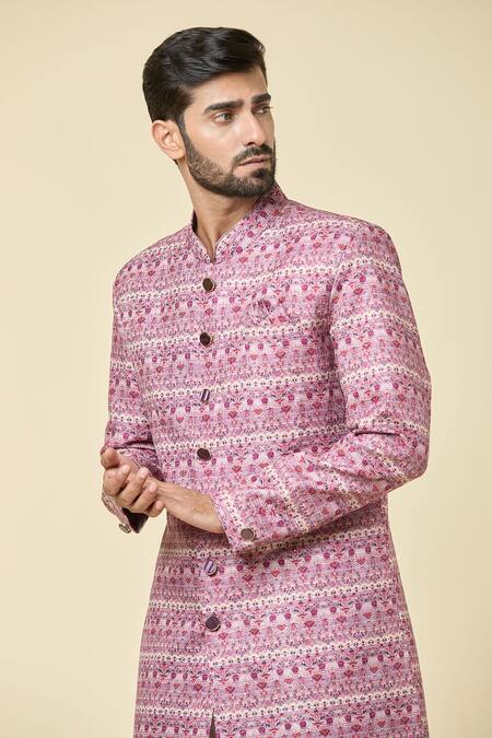 Arihant Rai Sinha Purple Cotton, Silk Sequins, Floral Bloom Pattern Kurta With Dhoti Pant at Aza Fashions Arihant Rai Sinha_Purple Cotton, Silk Sequins, Floral Bloom Pattern Kurta With Dhoti Pant _at_Aza_Fashions