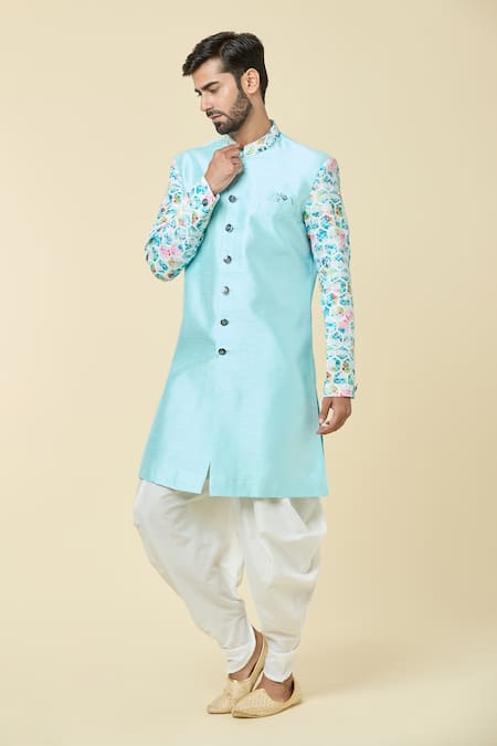 Buy Arihant Rai Sinha Blue Silk Placement Print Kurta With Dhoti Pant Online at Aza Fashions Buy_Arihant Rai Sinha_Blue Silk Placement Print Kurta With Dhoti Pant _Online_at_Aza_Fashions