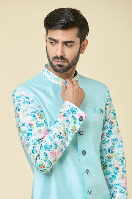 Arihant Rai Sinha Blue Silk Placement Print Kurta With Dhoti Pant at Aza Fashions Arihant Rai Sinha_Blue Silk Placement Print Kurta With Dhoti Pant _at_Aza_Fashions
