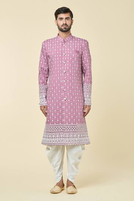 Buy_Arihant Rai Sinha_Pink Cotton, Silk Sequins, Embroidery Floret Bloom Kurta With Dhoti Pant _Online_at_Aza_Fashions