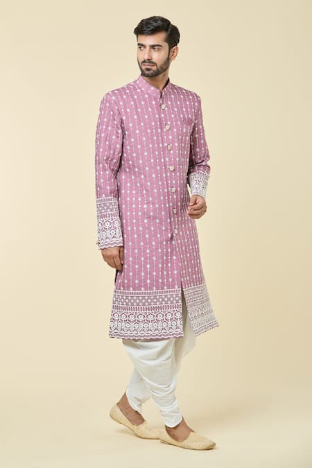 Shop_Arihant Rai Sinha_Pink Cotton, Silk Sequins, Embroidery Floret Bloom Kurta With Dhoti Pant _Online_at_Aza_Fashions