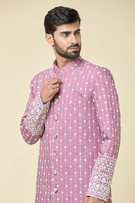 Arihant Rai Sinha_Pink Cotton, Silk Sequins, Embroidery Floret Bloom Kurta With Dhoti Pant _at_Aza_Fashions