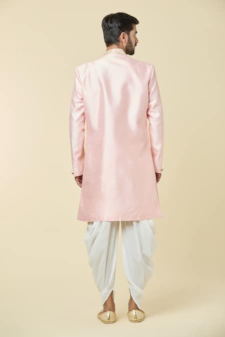 Shop Arihant Rai Sinha Pink Silk, Jacquard Flower Vine Pattern Mock Jacket Kurta With Dhoti Pant at Aza Fashions Shop_Arihant Rai Sinha_Pink Silk, Jacquard Flower Vine Pattern Mock Jacket Kurta With Dhoti Pant _at_Aza_Fashions